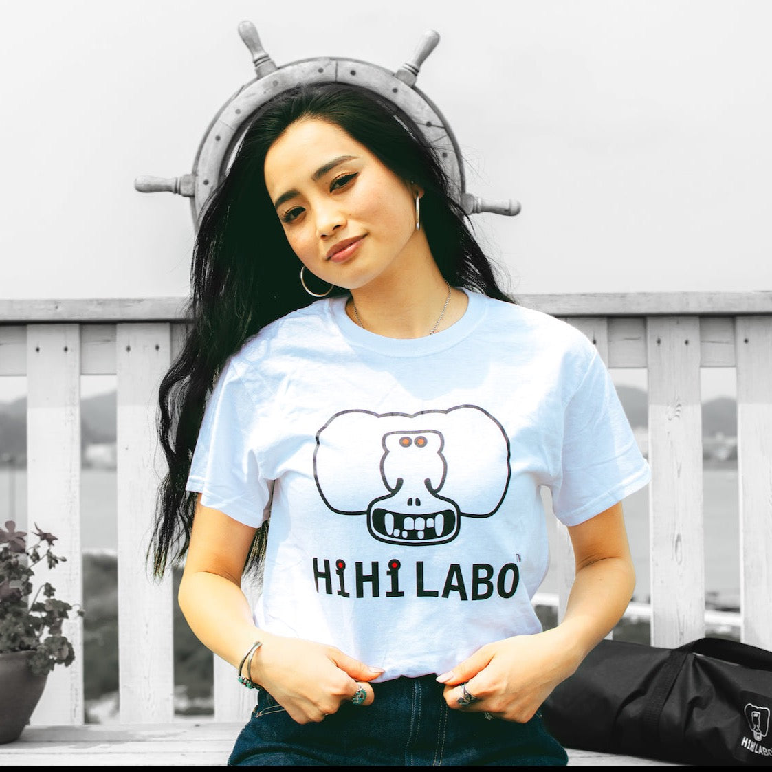 HiHiLABO ヒヒラボ アイコン ロゴ プリント 半袖 Tシャツ ユニセックス プレミアムコットン 綿100% デザイン